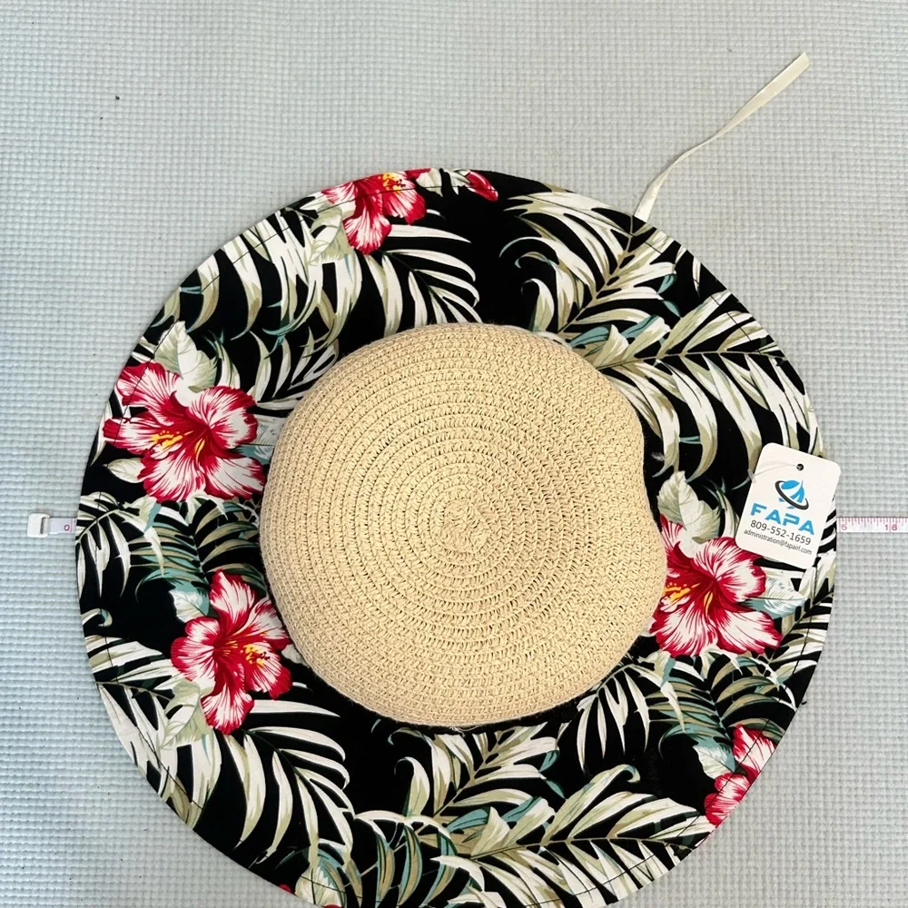 FAPA Straw Hat (Sombrero Cayena Tope) w/ Flora Fabric Rim & suede braided trim